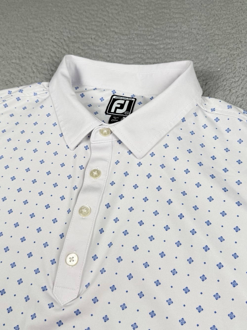 Foot Joy Polo Shirt Mens XXL White Geometric Athletic Fit Performance Golf SS